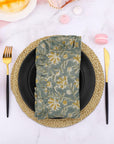 HANDMADE BLOCK PRINTED FLORAL LINEN DECORATIVE DINNER FABRIC FRILL SET OF TABLE NAPKINS – ARADHANA