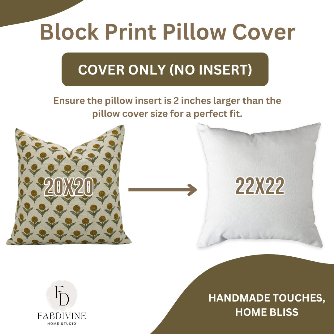 Handmade Floral Boho Cushion Case - Ganda Pushpa Mustard Color in Pure Linen By Fabdivine