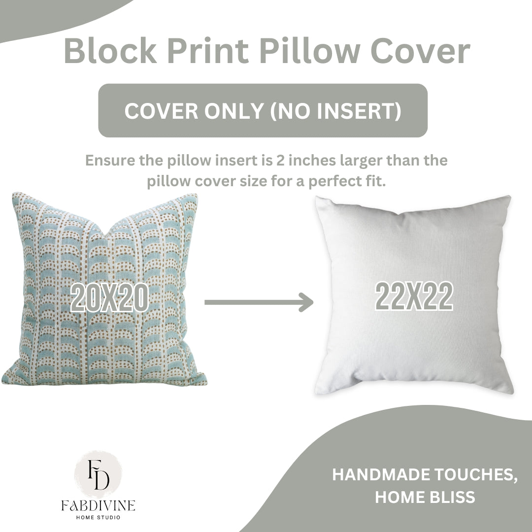 Hand Block Print Thick Linen Designer Pillow Cover - Blue Garud