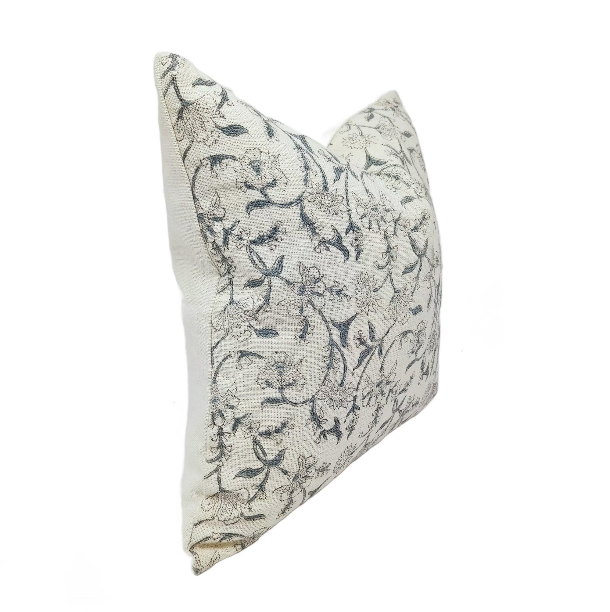 Block print off white linen throw pillow cover- JALDHARA - Fabdivine