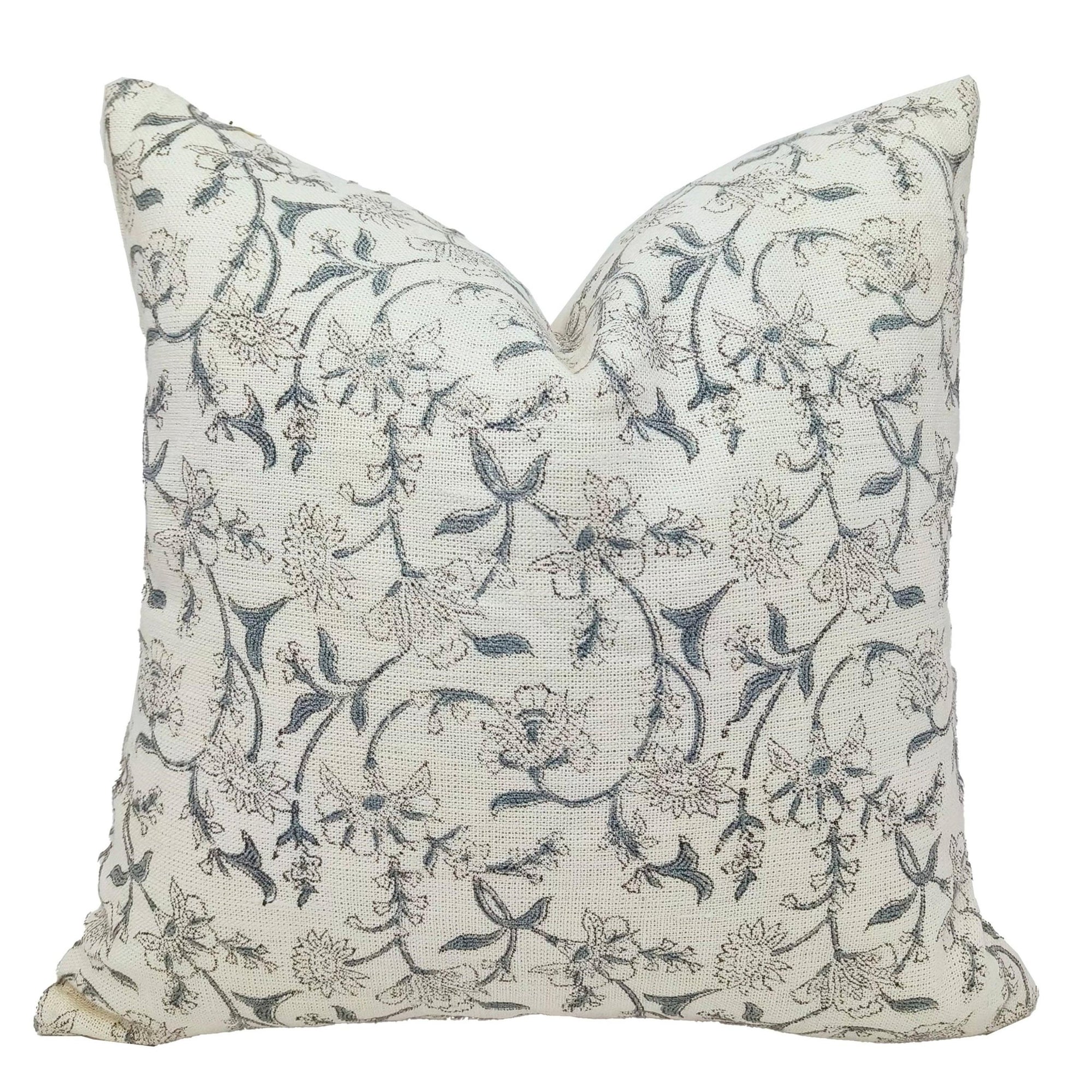 Block print off white linen throw pillow cover- JALDHARA - Fabdivine