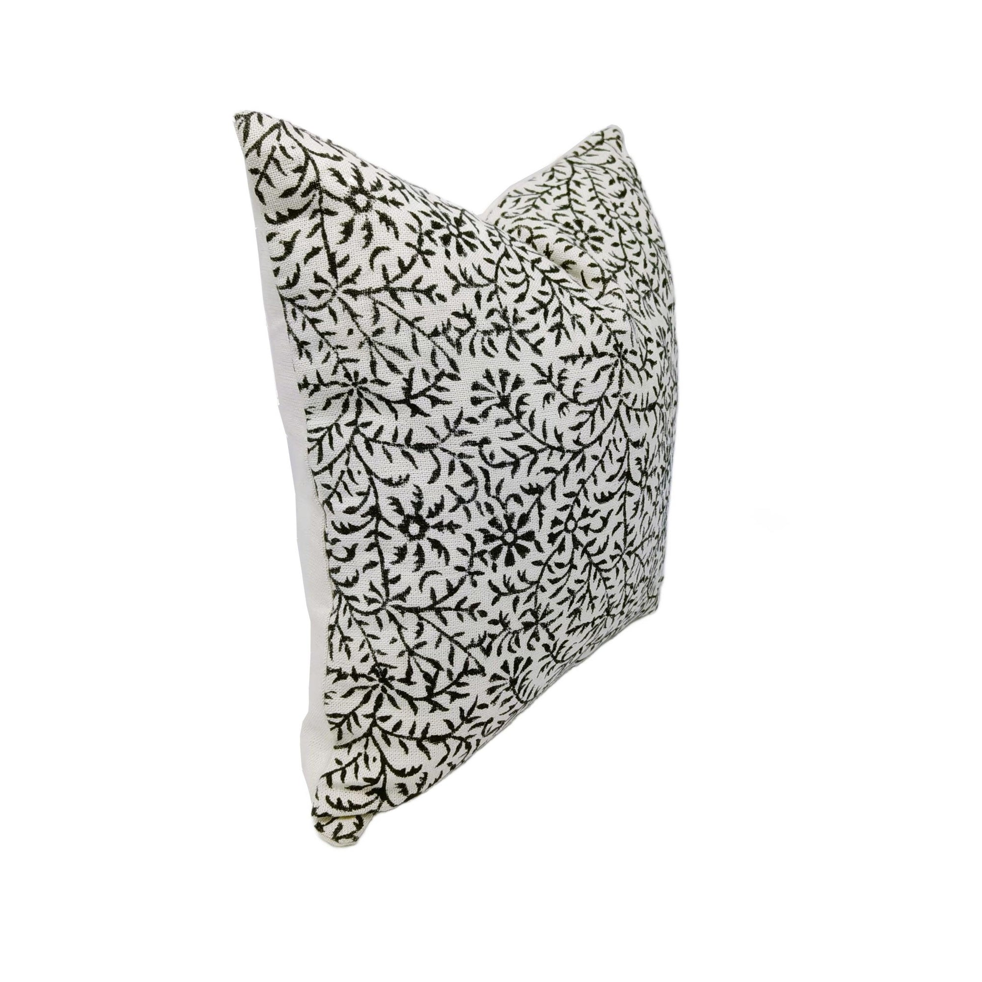 Throw Pillow Cover –Designer Collection of Hand Block Print Off White Linen- JUNGLEE - Fabdivine