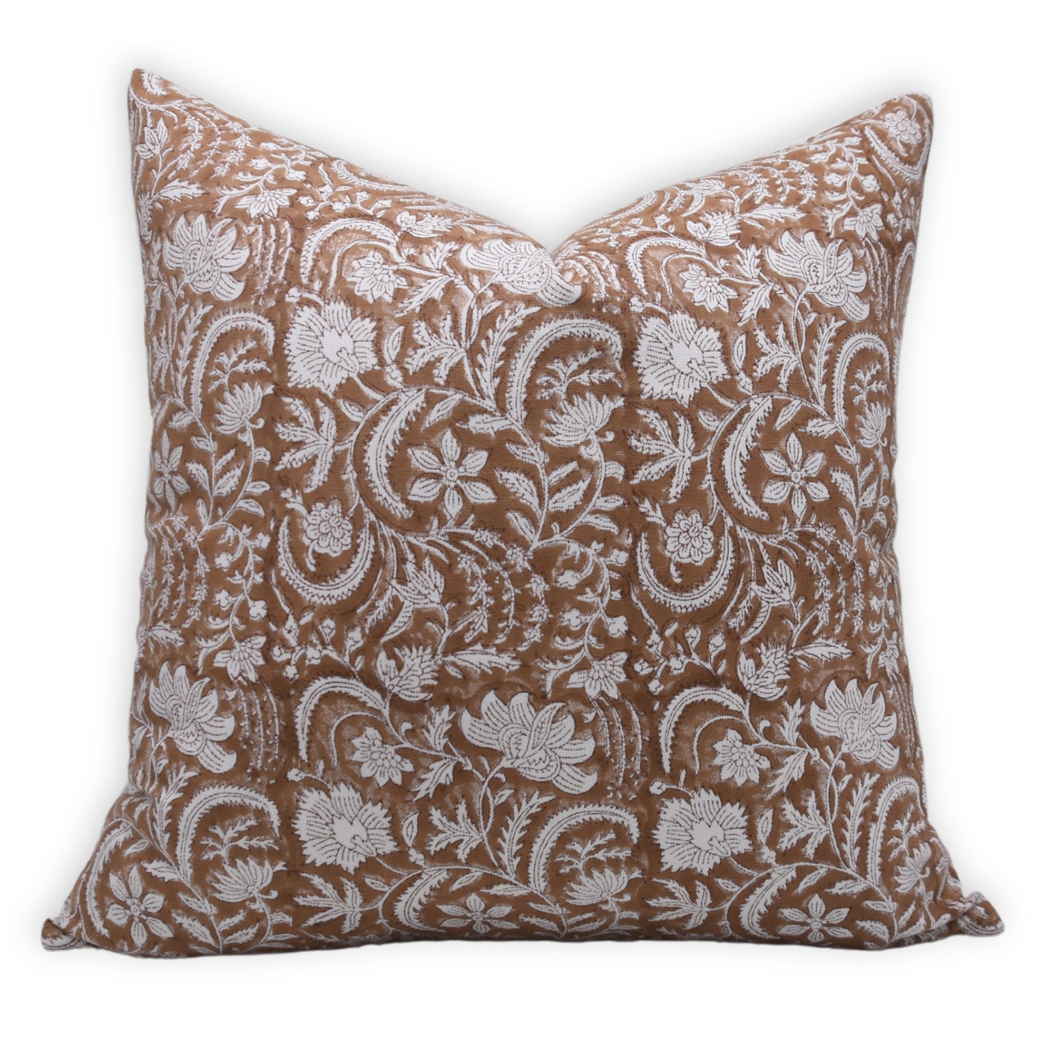 Designer Hand Block Print Throw Pillow Cover in Thick Cotton White - KUNDANVAN - Fabdivine