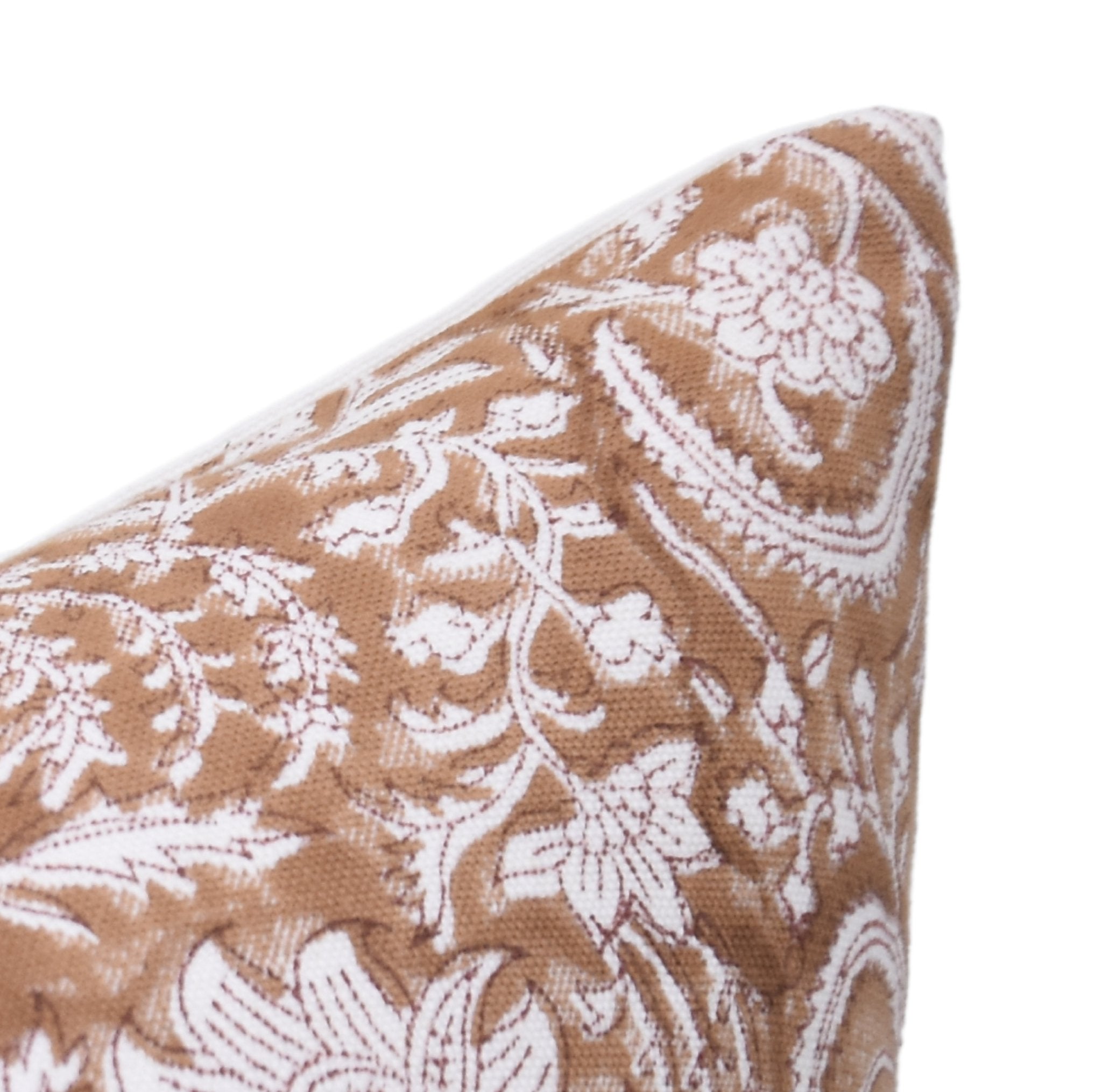 Designer Hand Block Print Throw Pillow Cover in Thick Cotton White - KUNDANVAN - Fabdivine