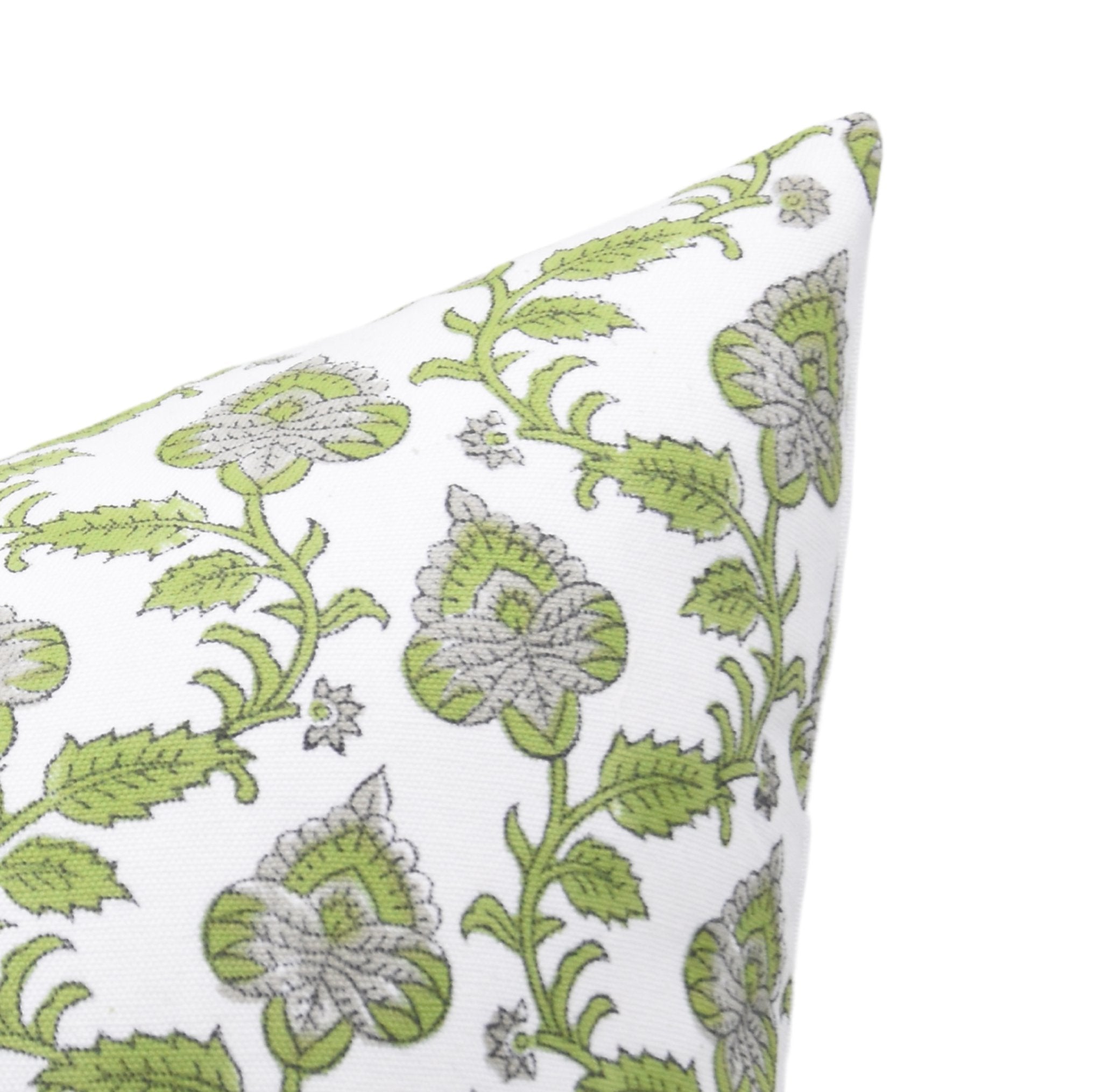 Block print pillow cover for sofa, couch, or bed - Thick cotton in white - MADHUBALA - Fabdivine