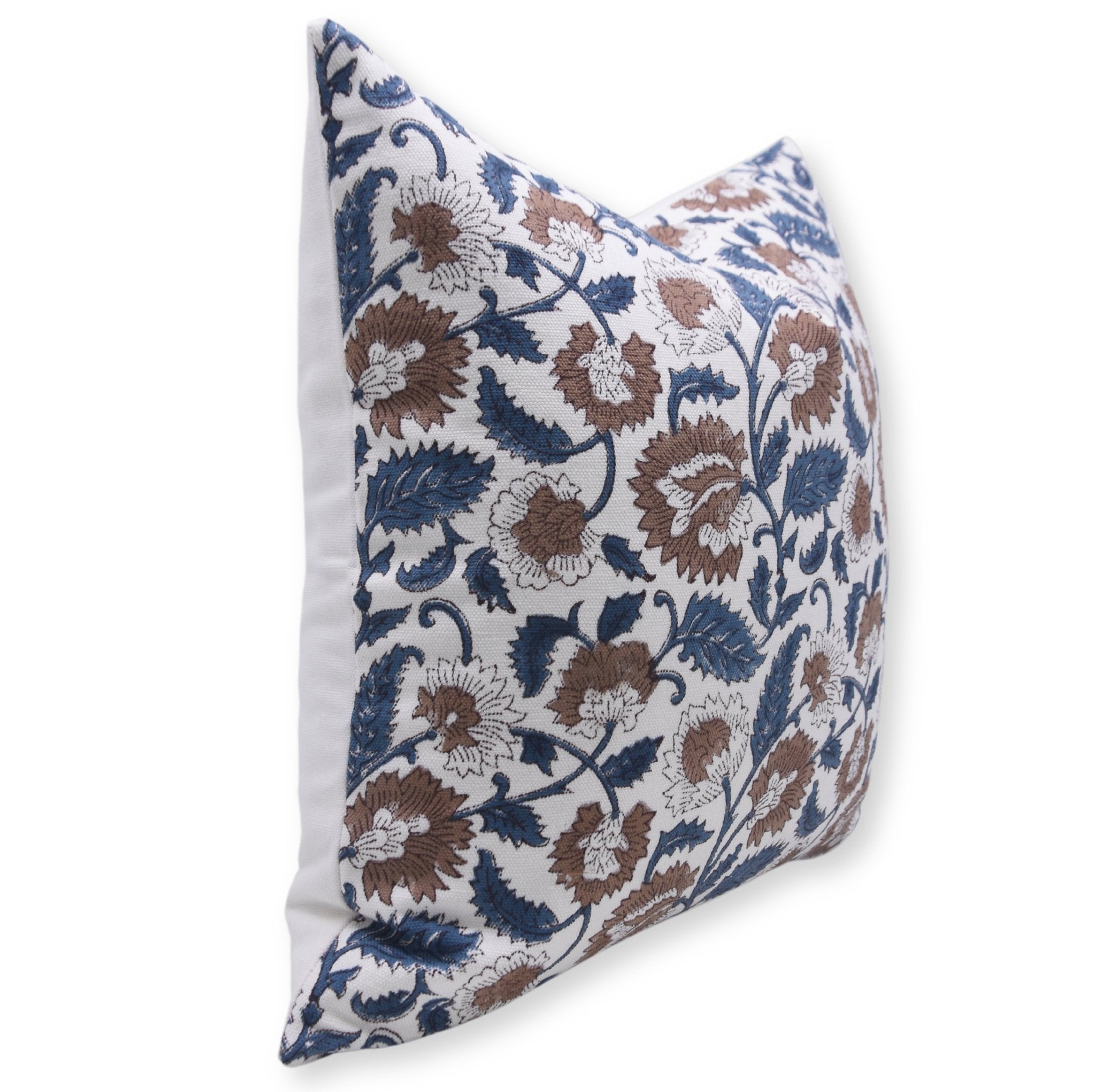 Thick Cotton White Block Print Throw Pillow Cover - MANDAKNI - Fabdivine