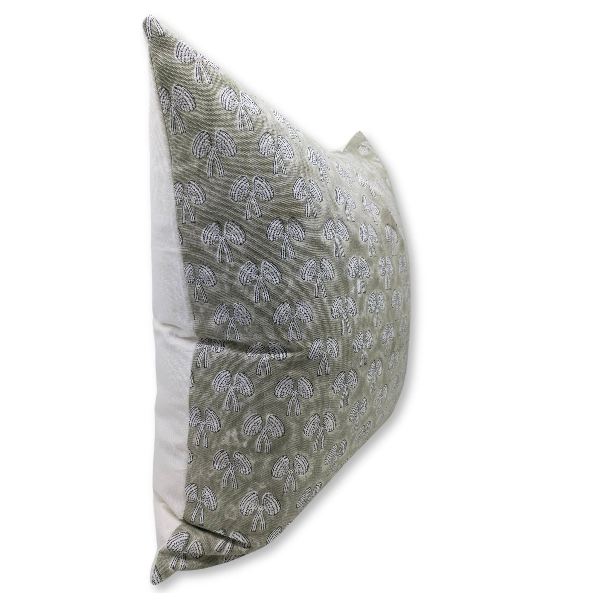 Thick Cotton White block print designer boho pillow/cushion cover - MUSHROOM - Fabdivine