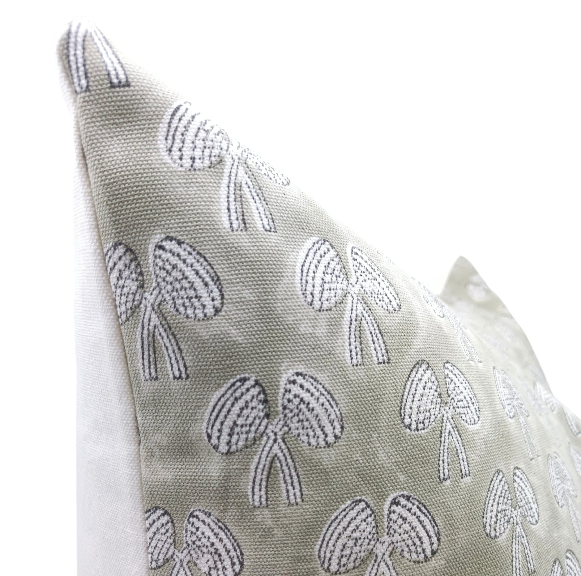 Thick Cotton White block print designer boho pillow/cushion cover - MUSHROOM - Fabdivine