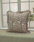 Designer Block Printed Thick Cotton White Frill Pillow Cover - Kundanvan