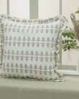 Block Printed Thick Cotton White Frill Pillow Cover For Bed - Darpan