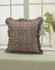 Elegant Floral Hand Block Printed Pure Linen Frill Pillow Cover - Himachal