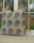 Handblock Printed Summer Flower Cushion Wrap in Brown Thick Linen Durable and Stylish - Titlee