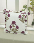 Floral Handmade Block Printed Thick Cotton White Frill Pillow Cover - Badshah