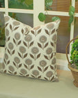 Elegant Handblock Floral Cushion Case With Invisible Zipper in Gray and Brown - GandaPushpa