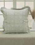 Block Printed Floral Thick Cotton White Frill Pillow Cover - 6 Kamal