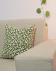 Block Printed Decorative Green Pillow Cover - Thick Cotton Floral Design Elegant Home Decor - Pushpak Vimaan