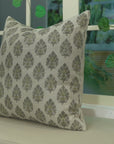 Pure Linen Block Print Designer Boho Pillow/Cushion Cover - Betel Leaf