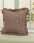 Handmade Floral Block Printed Thick Linen Frill Pillow Cases - Tulsi Buti