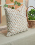 Block Printed Floral Design Thick Cotton Pillow Cover - Kesariya