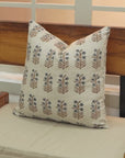 Floral Handblock Printed Blue Linen Throw Pillow Cover - Elegant & Timeless - INDERDANUSH