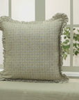 Lumber Floral Block Printed Pure Linen Frill Pillow Cover - Choco Chips