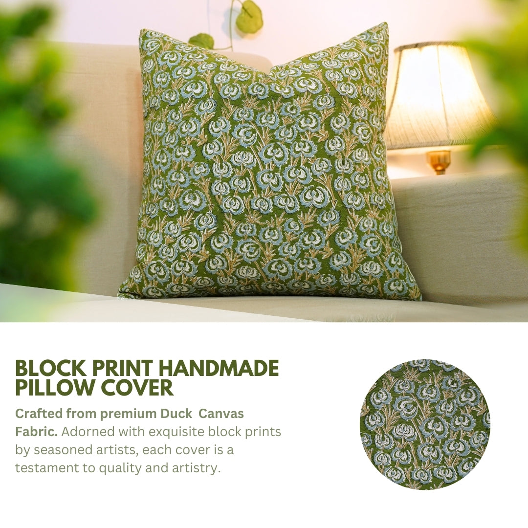 Block print Pillow cover for sofa, couch or bed- Duck Canvas- HEART WINE - Fabdivine