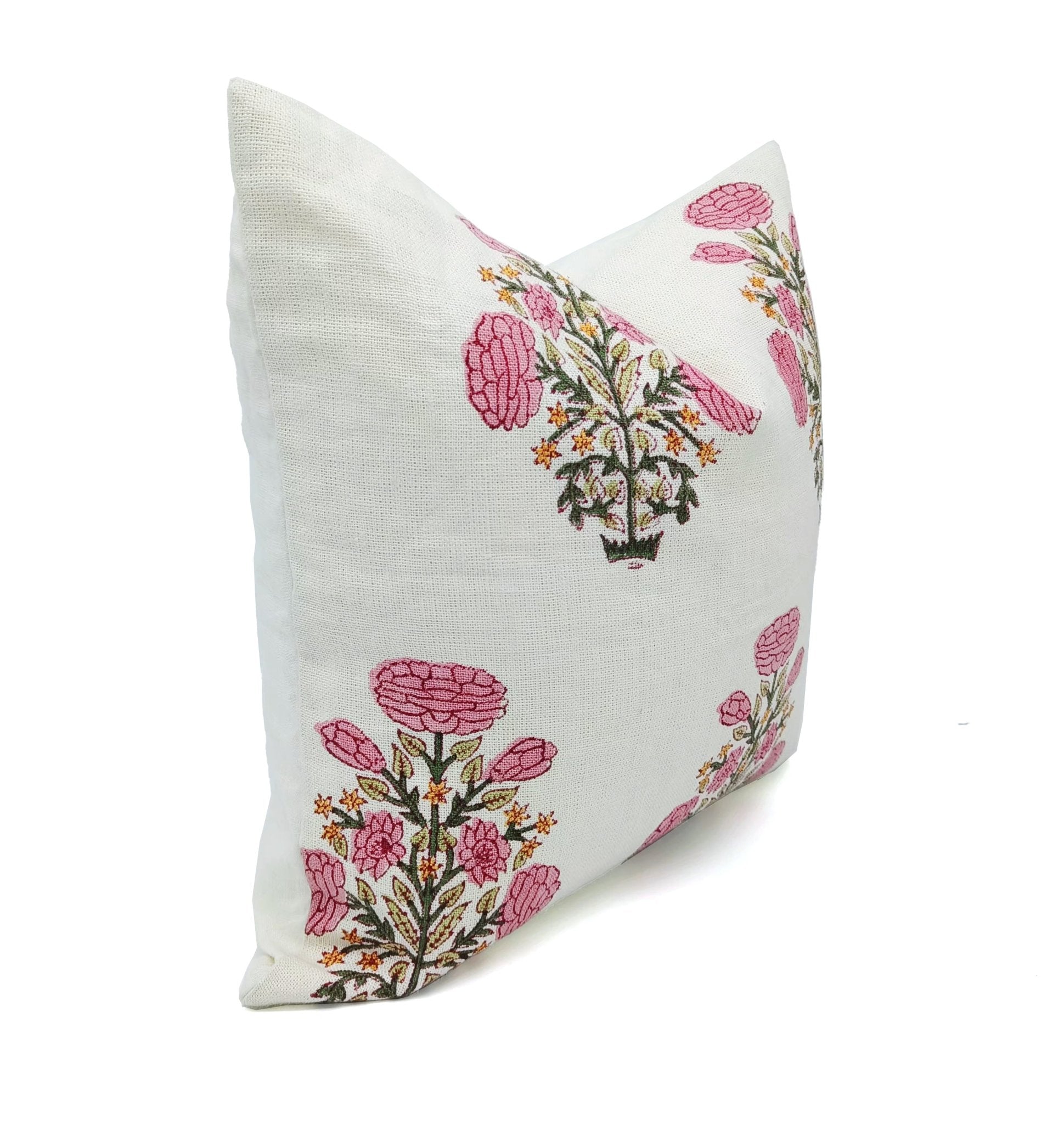 Block print Pillow cover for sofa, couch or bed- Off White Pure Linen - SWADESH - Fabdivine