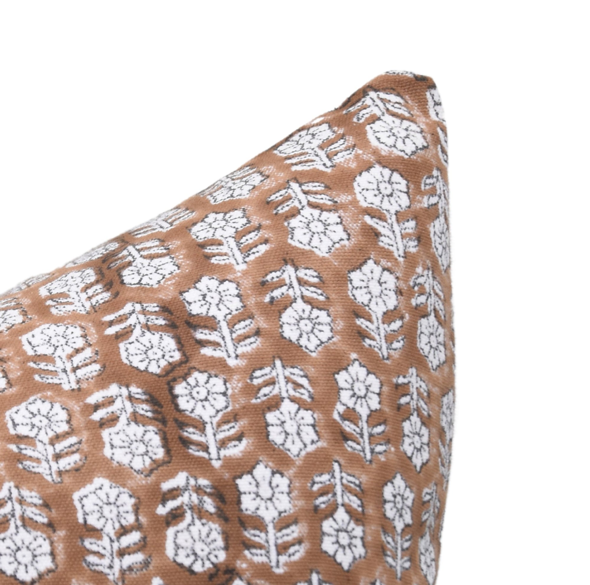 Thick Cotton White block print designer boho pillow/cushion cover- TULSI BUTI - Fabdivine