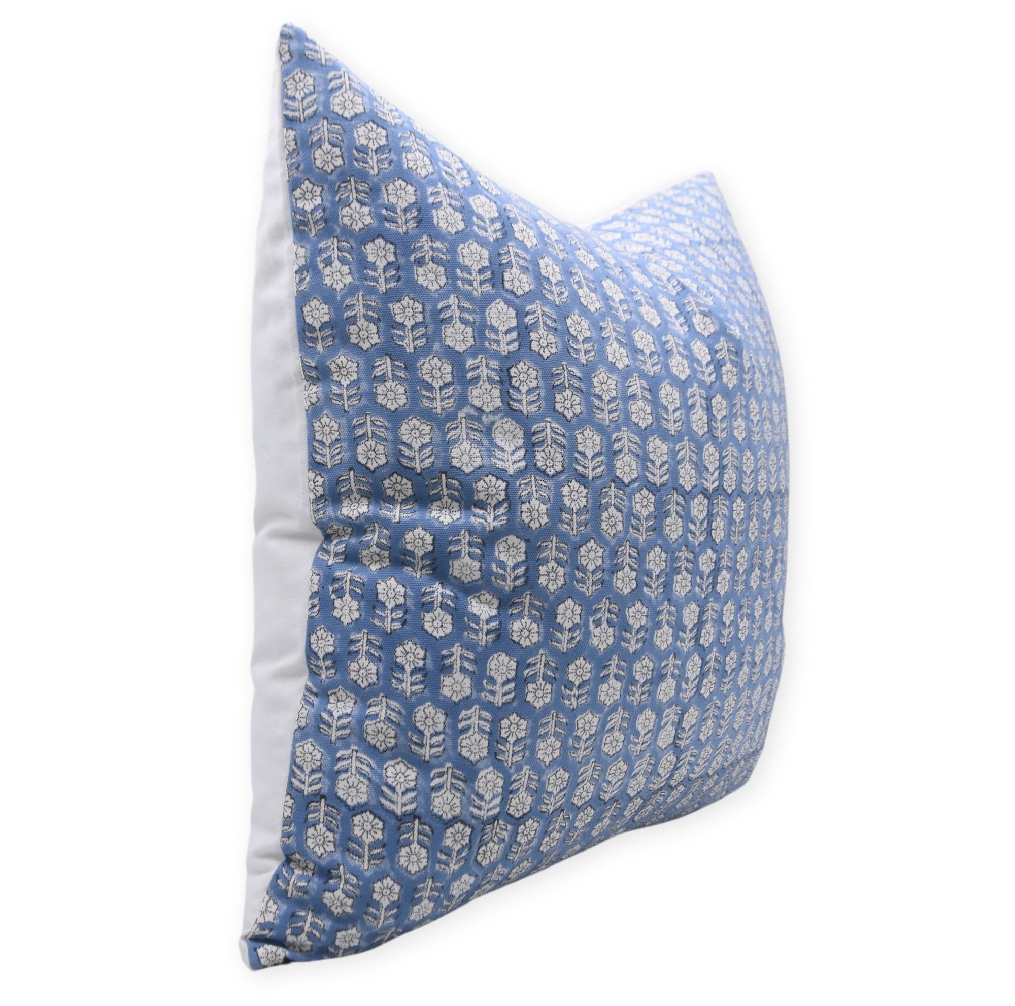 Hand Block Print Thick Cotton White Pillow Cover - TULSI BUTI - Fabdivine