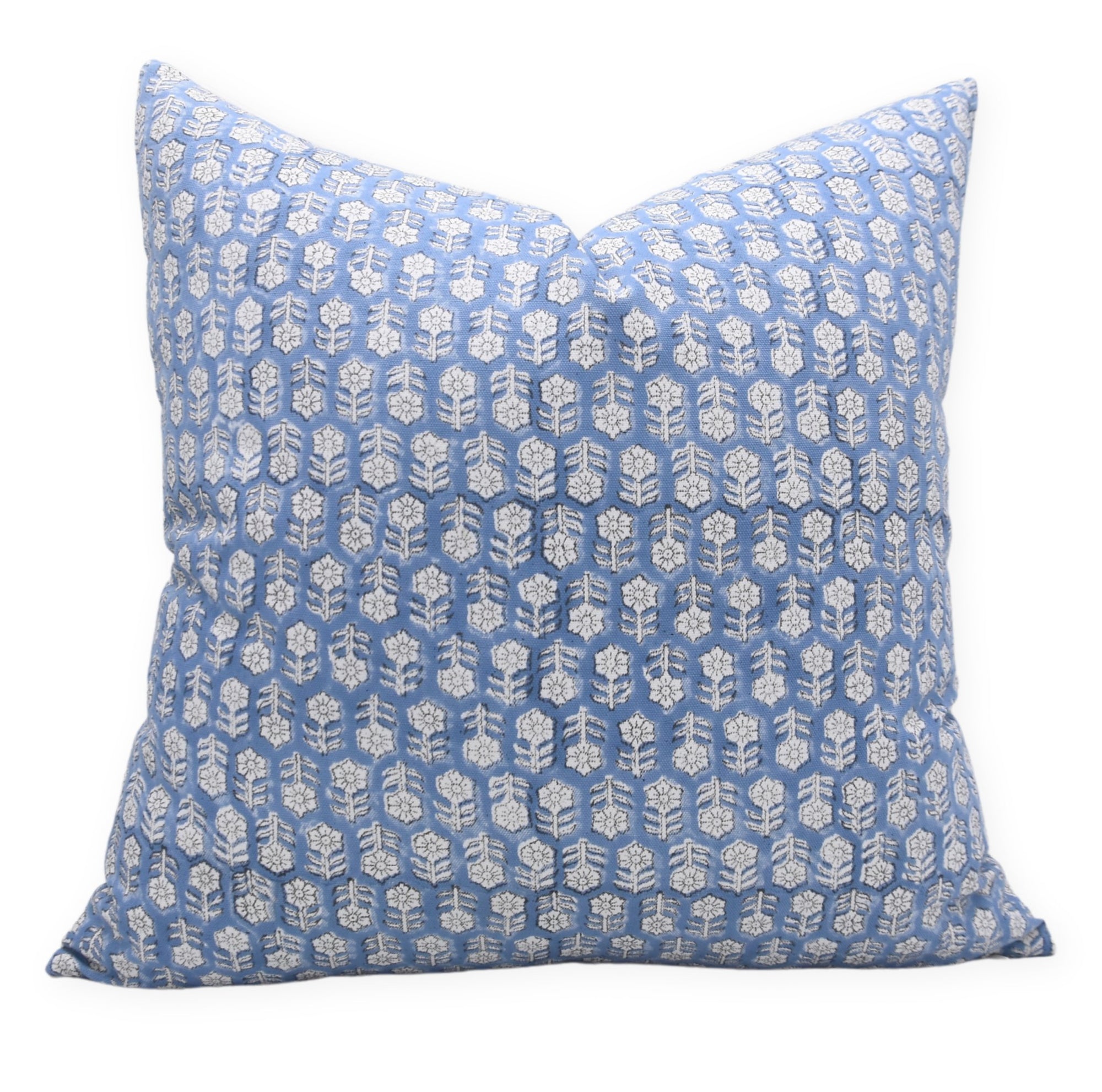 Hand Block Print Thick Cotton White Pillow Cover - TULSI BUTI - Fabdivine