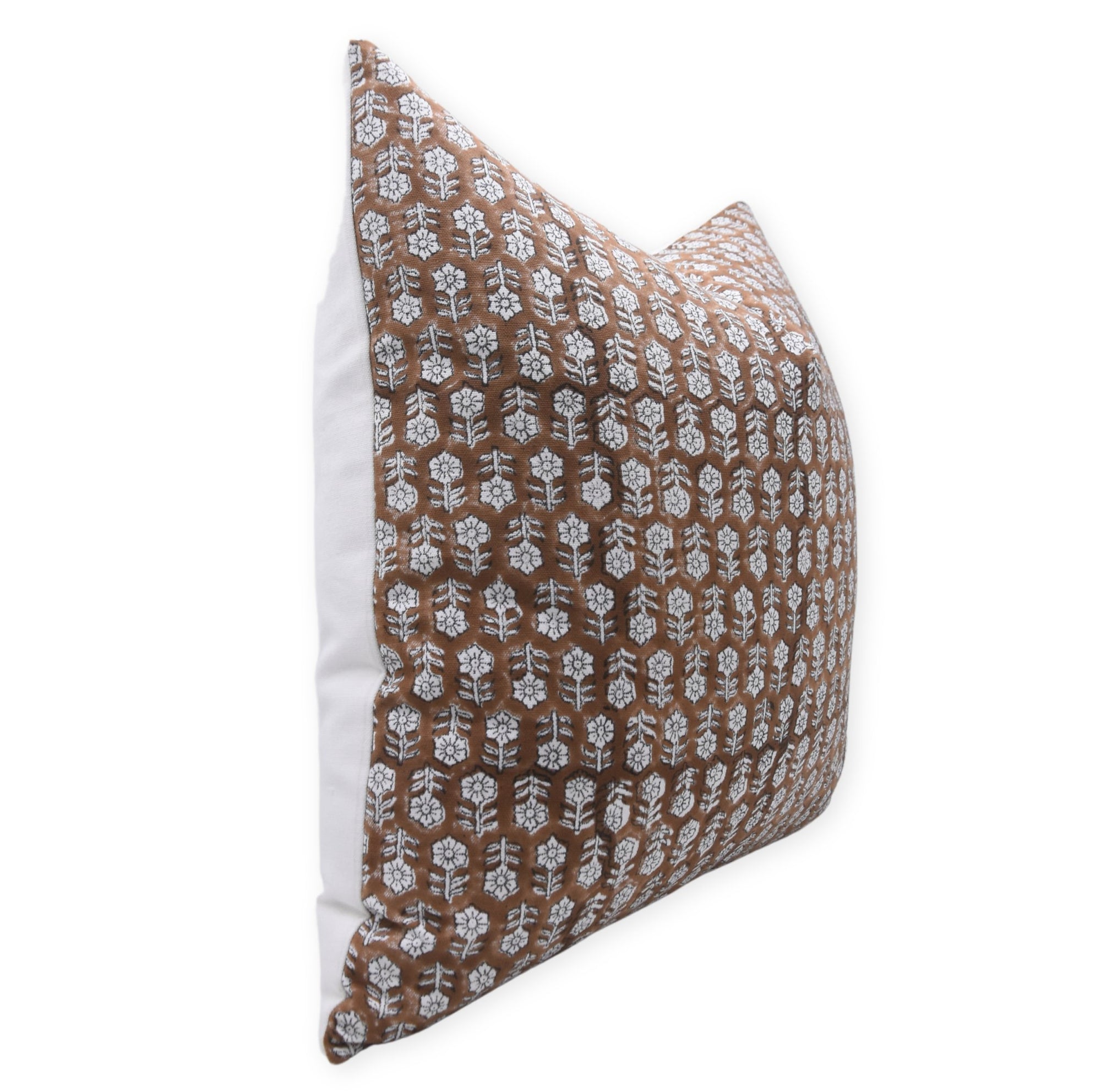 Thick Cotton White block print designer boho pillow/cushion cover- TULSI BUTI - Fabdivine