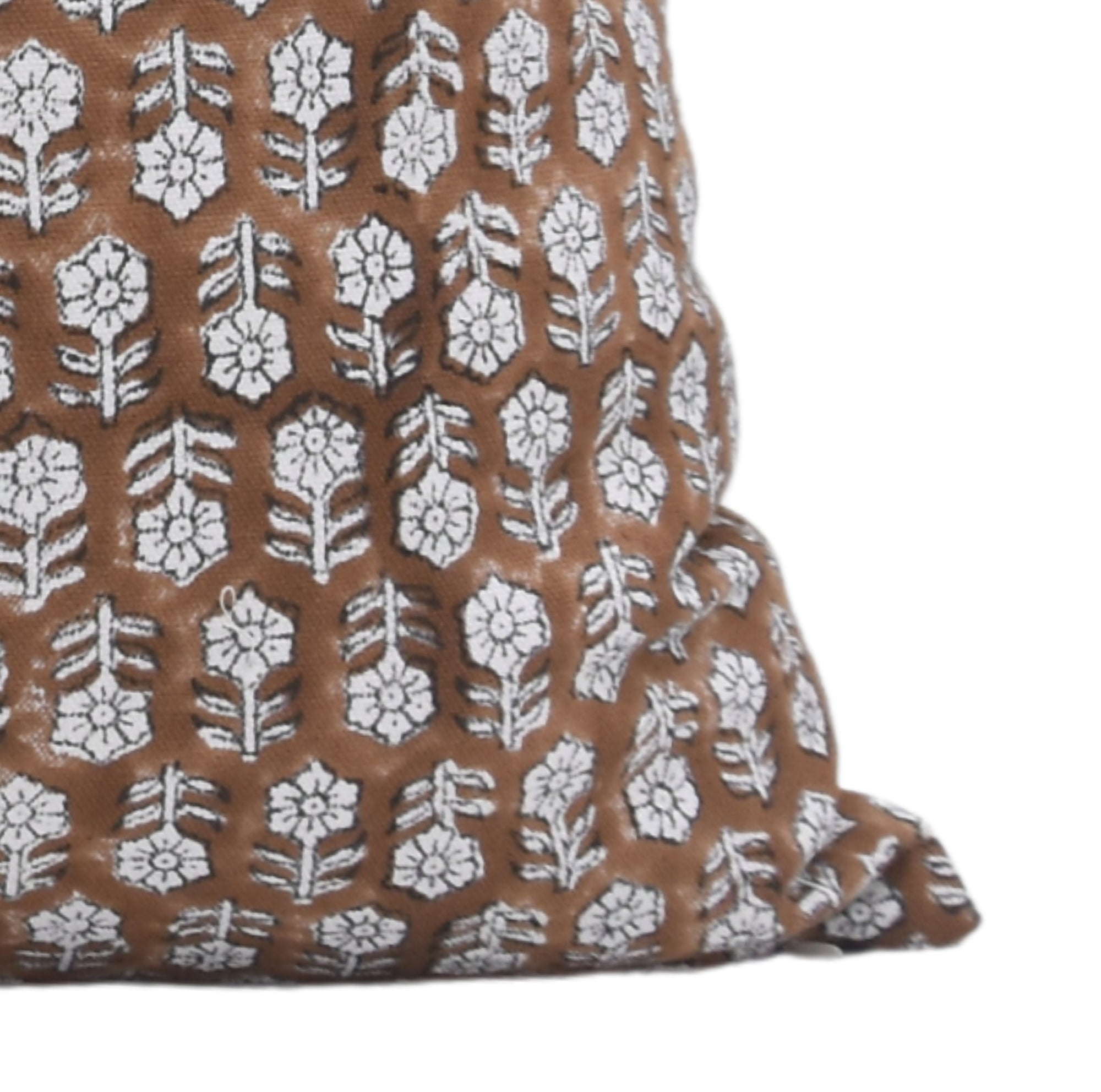 Thick Cotton White block print designer boho pillow/cushion cover- TULSI BUTI - Fabdivine